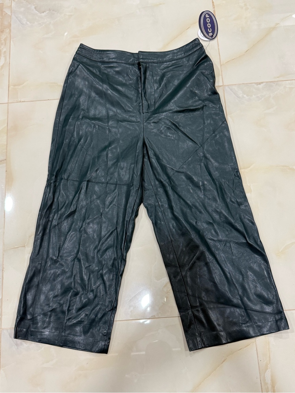 Black Faux Leather Wide-Leg Dress Pants for Men